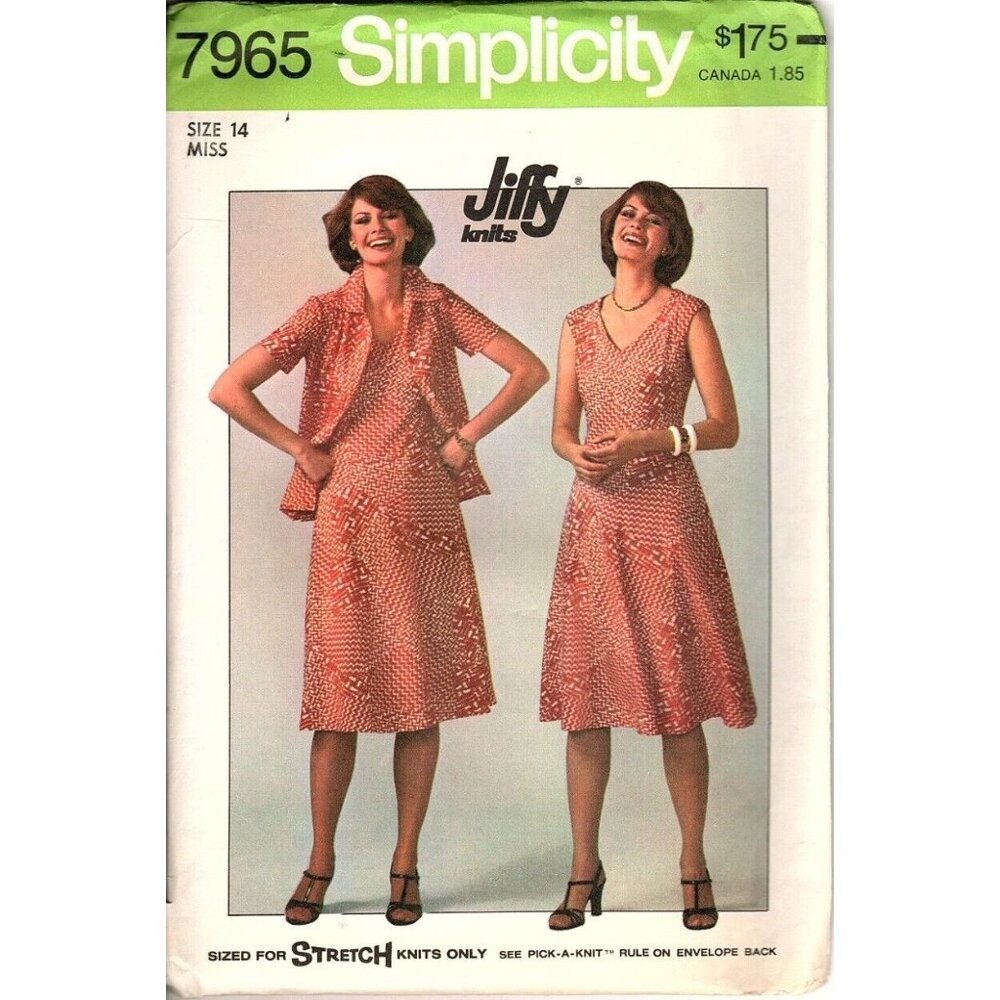 Simplicity 7965 Misses 14 Pullover Dress and Jacket Vintage Uncut Sewing Pattern